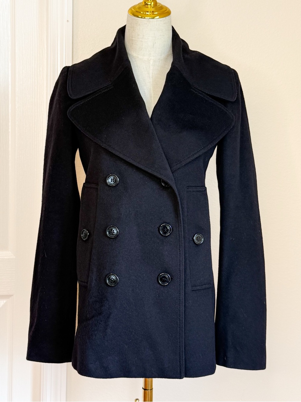 Burberry London Virgin Wool Cashmere Peacoat Black US 4